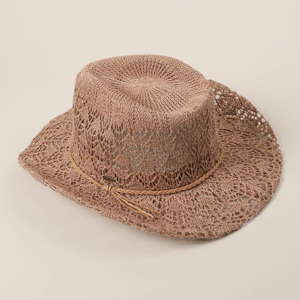Lace Pattern Braided Band Adjustable Sun Hat Taupe