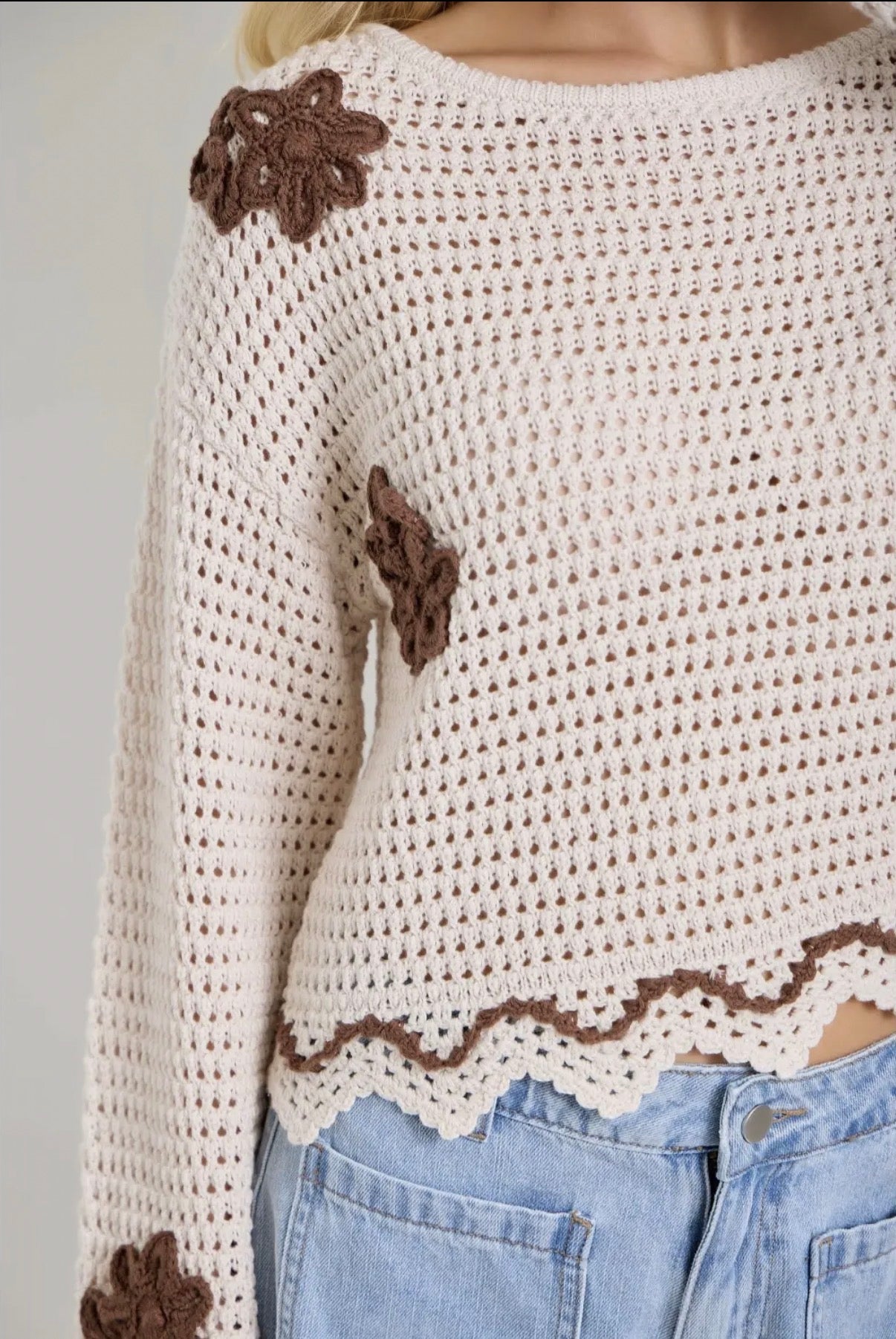 Flower Detail Crochet Sweater