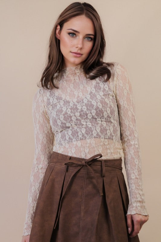 Aubrey Long Sleeve Lace Top - Champagne Floral