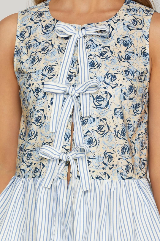 Bow-Tied Beauty Mixed Print Top