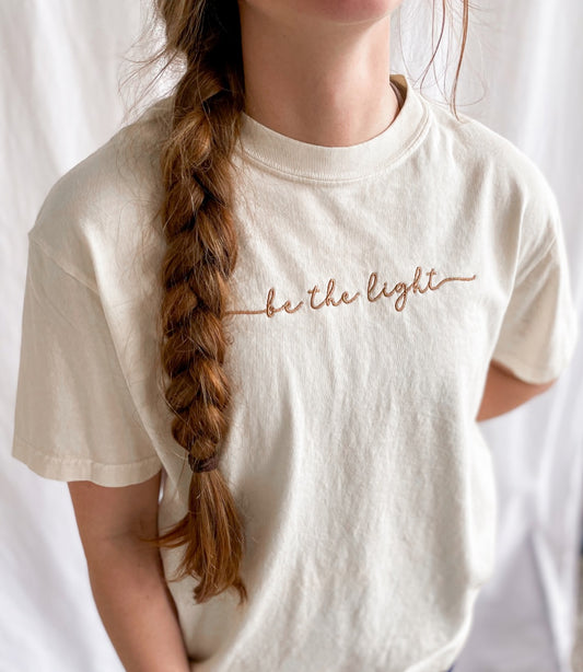 Embroidered “Be The Light” Tee – Ivory