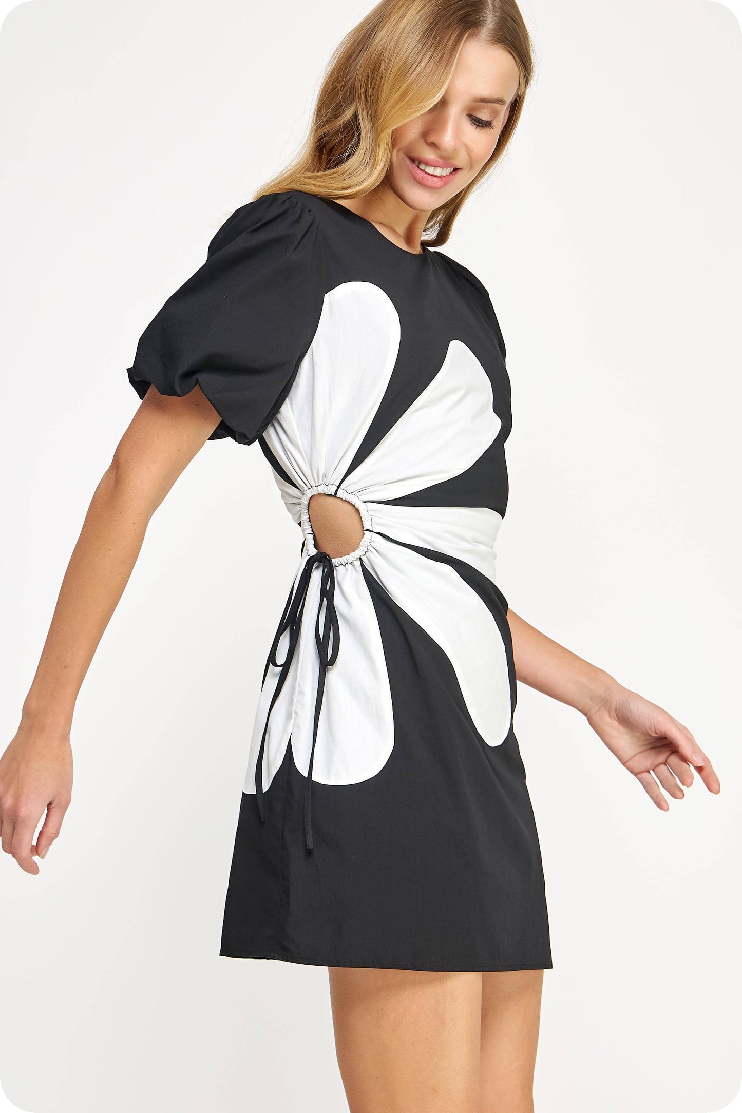 Side Cut-Out Flower Detail Mini Dress