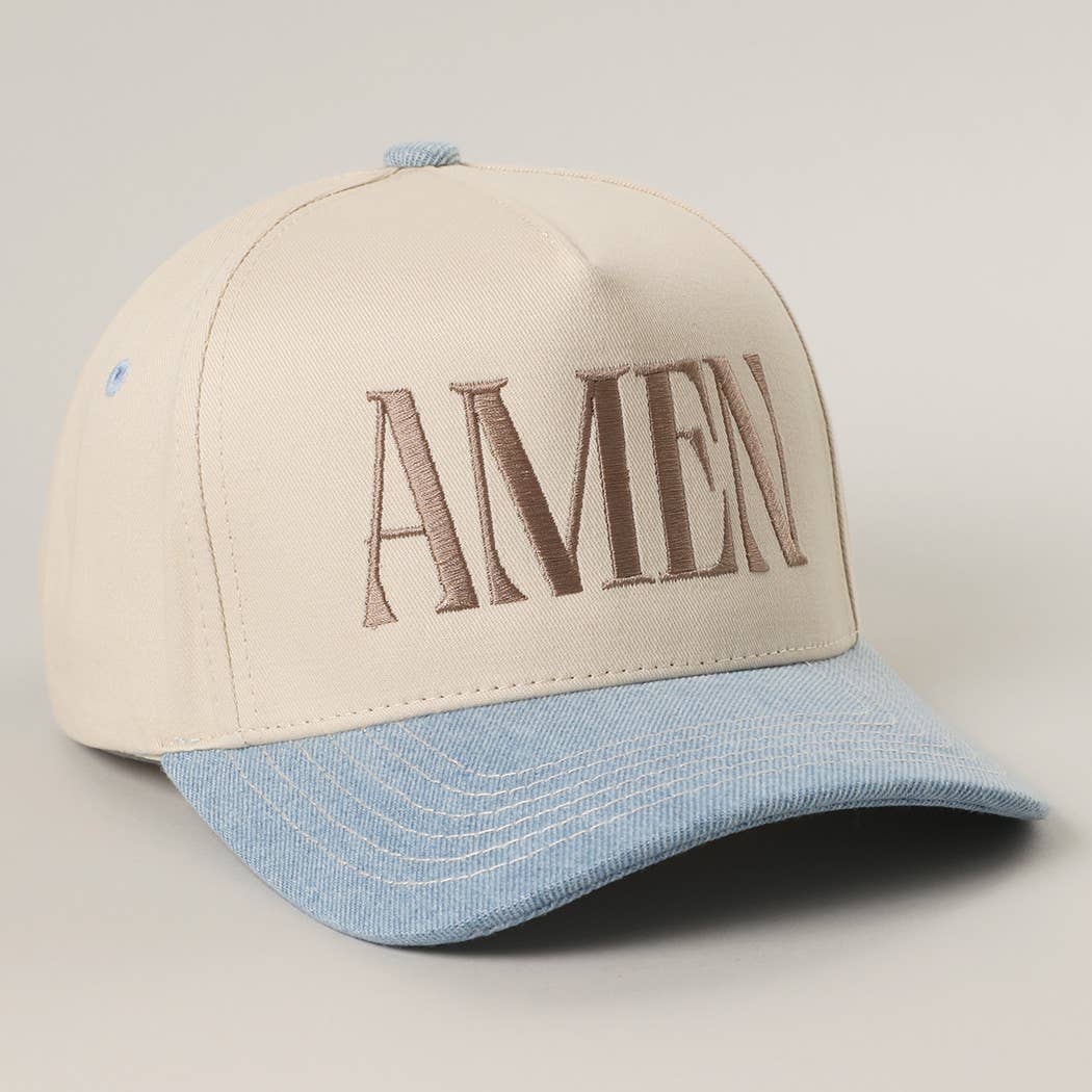 AMEN Embroidery Two-Tone Trucker Hat: LIGHT DENIM