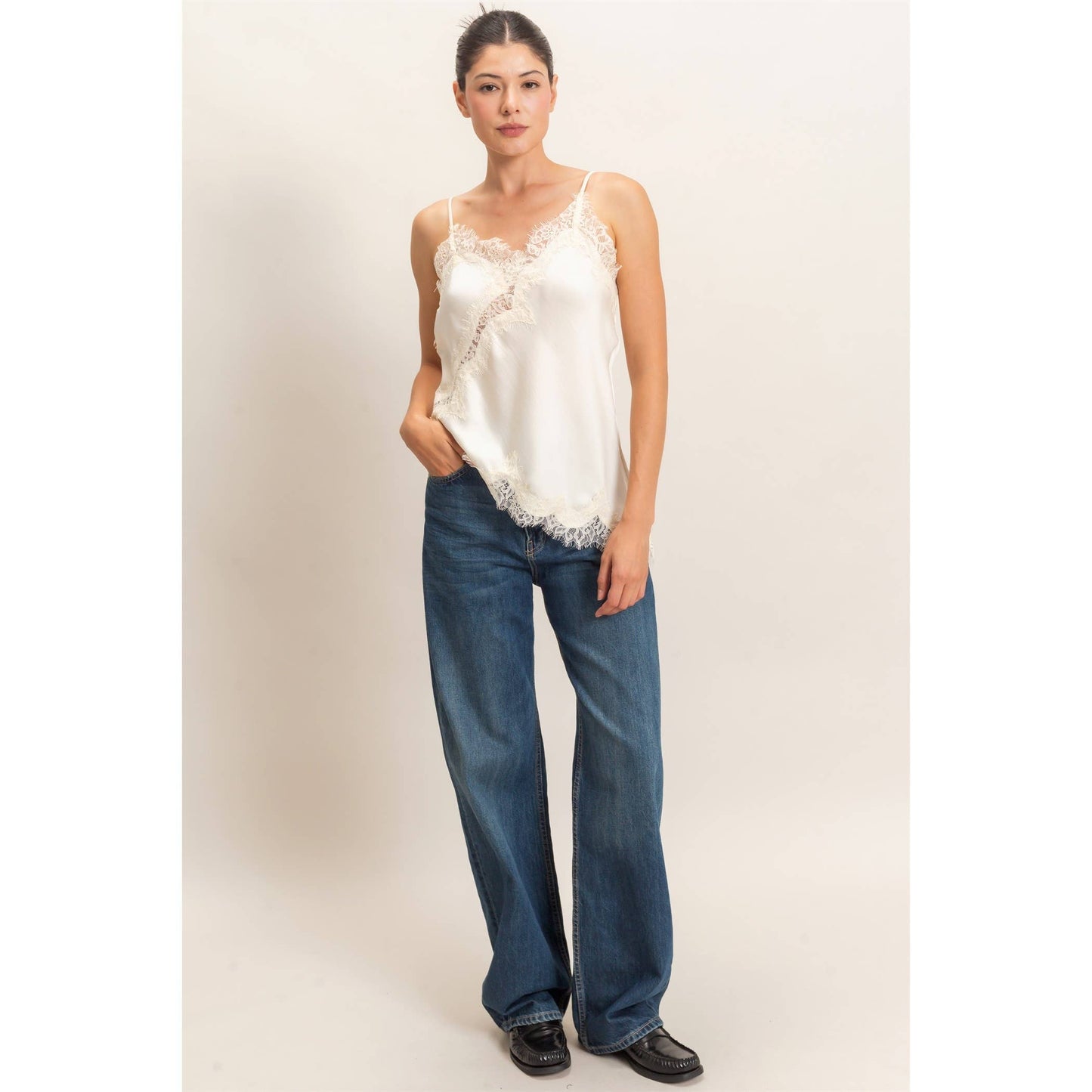 Asymmetrical Satin Lace Top