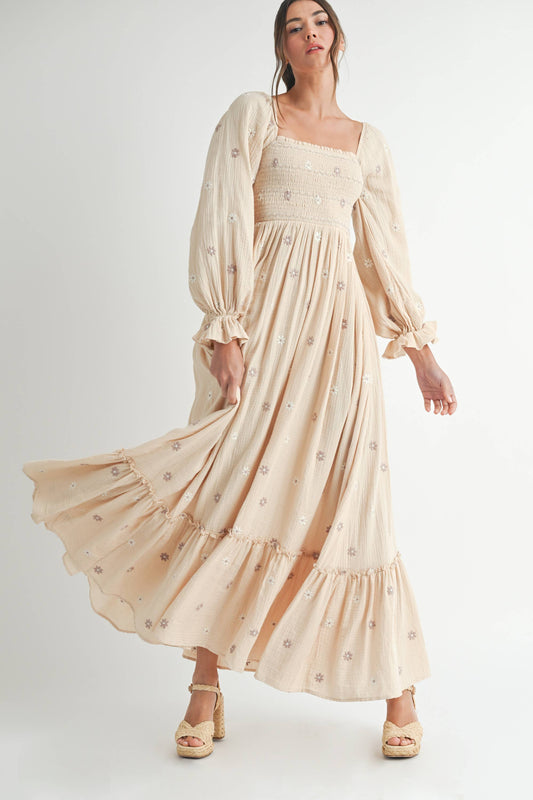 Long Sleeve Embroidery Maxi Dress