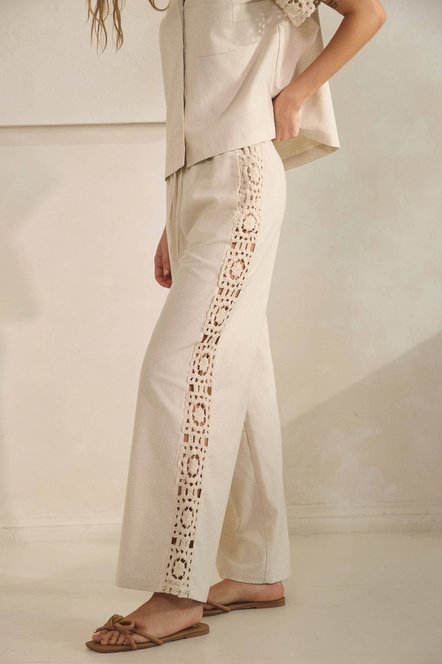 Saint Crochet Detail Linen Shirt & Pants