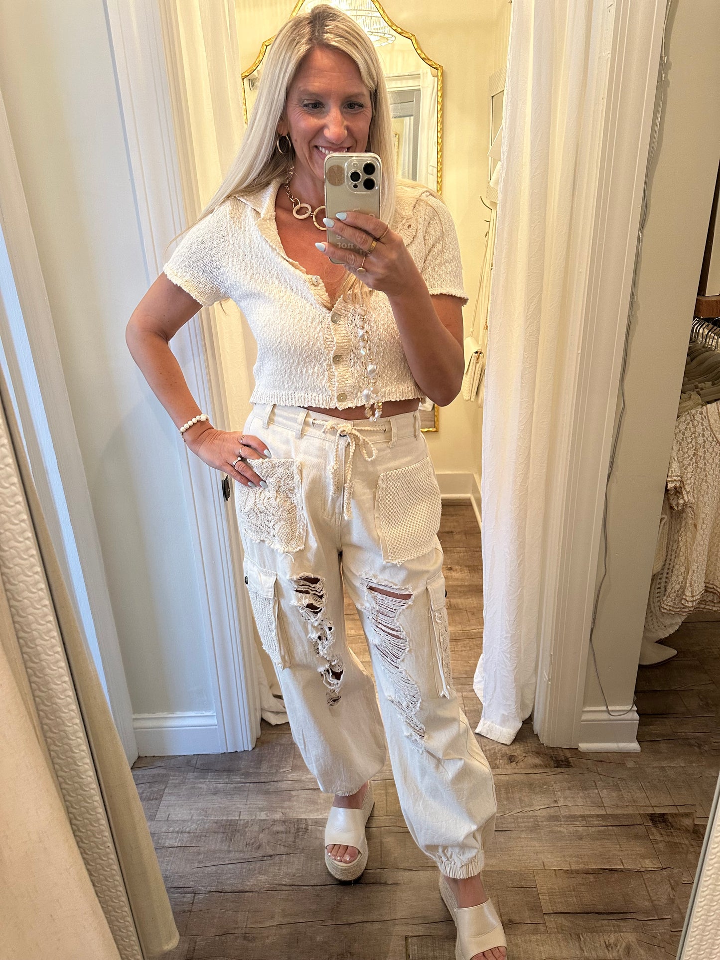 Distressed Lace Cargo Joggers
