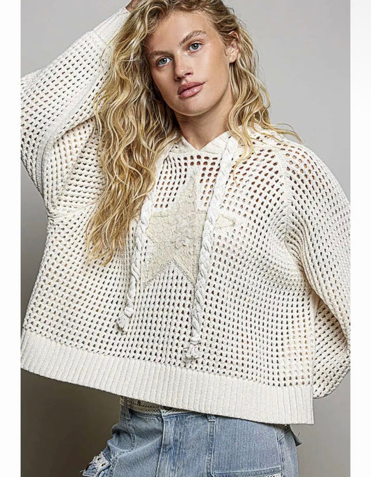 Star Lace Patch Rib Band Raglan
Hoodie Chenille Sweater