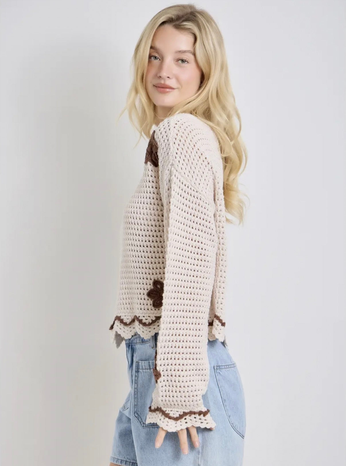 Flower Detail Crochet Sweater