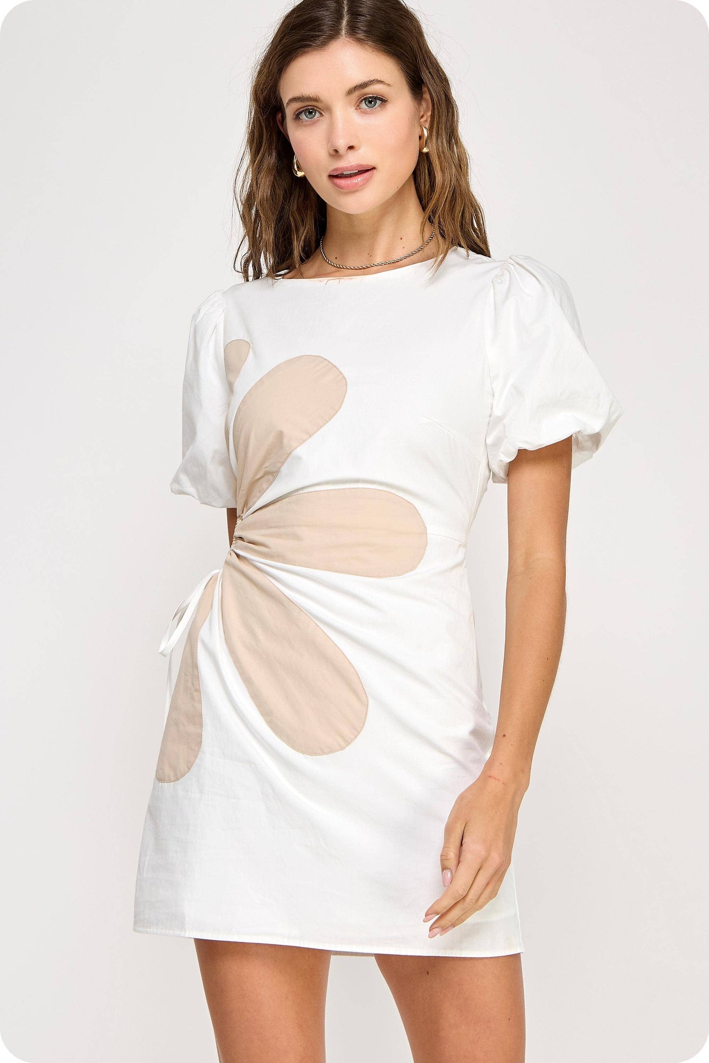 Side Cut-Out Flower Detail Mini Dress