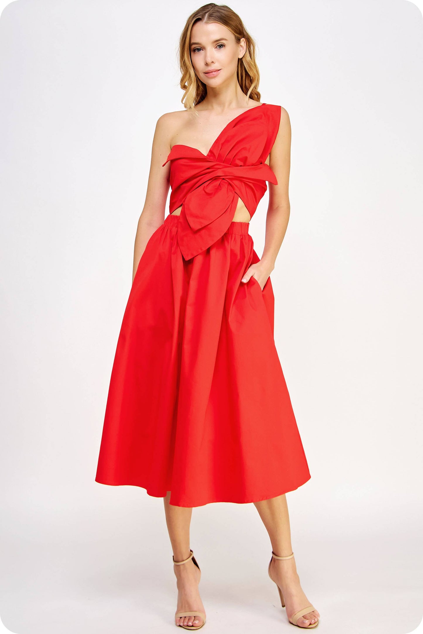 Knotted Flower Bow Midi Dress: Ecru