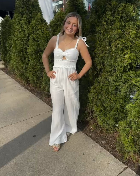 Gauze Tie-Shoulder Jumpsuit