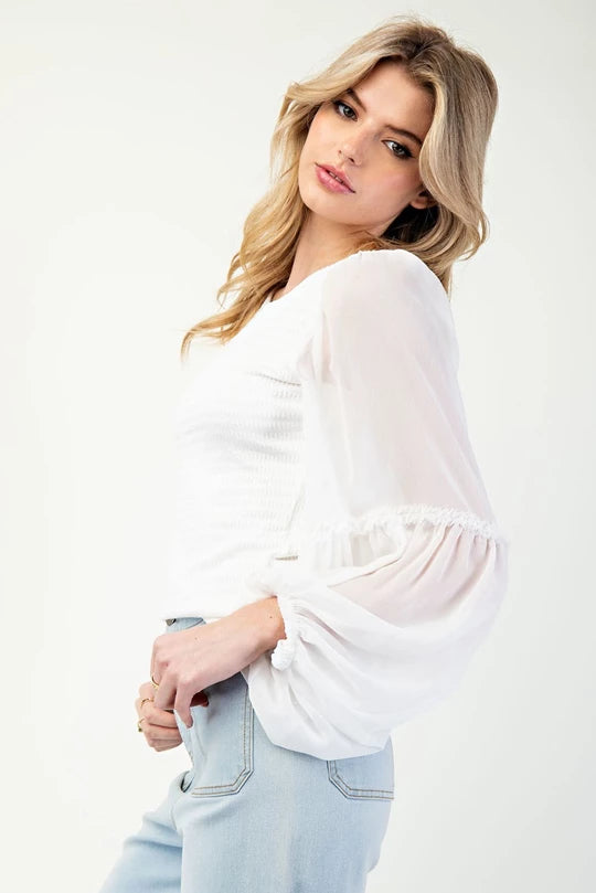 Sheer Bubble Sleeve Blouse