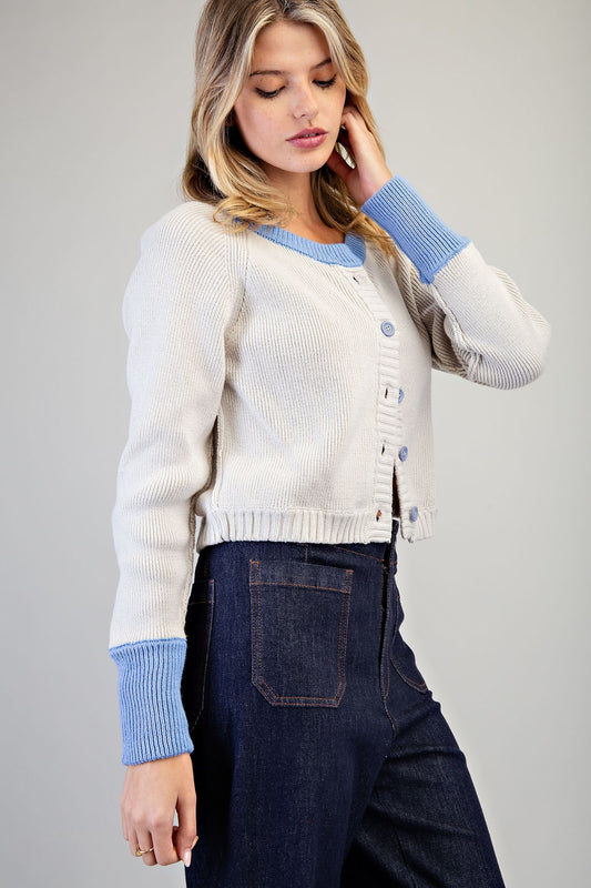 Colorblock Cropped Cardigan
