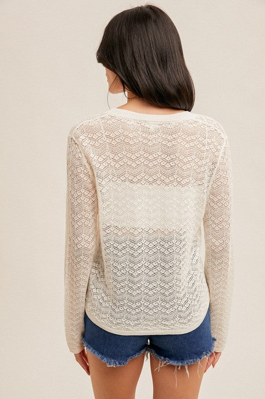 Pointelle V-Neck Knit Cardigan