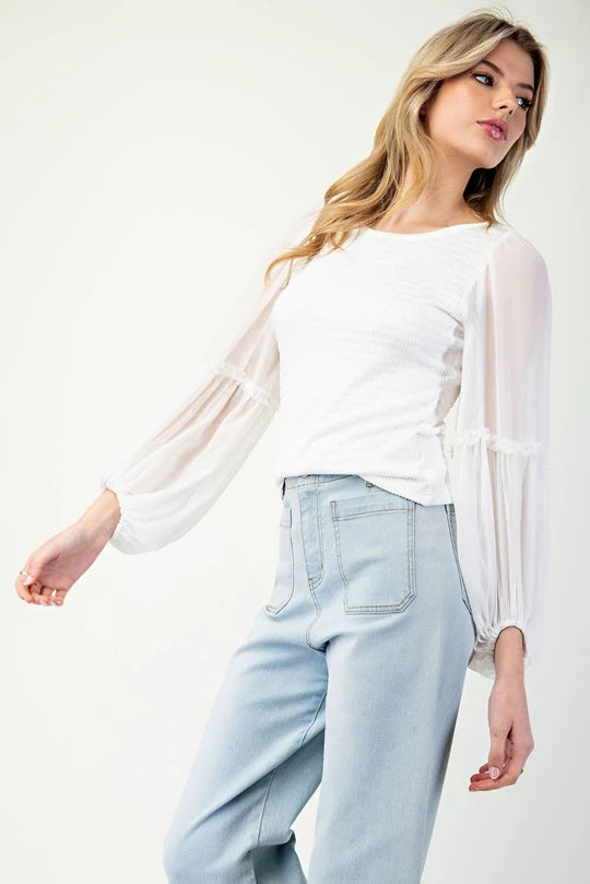 Sheer Bubble Sleeve Blouse