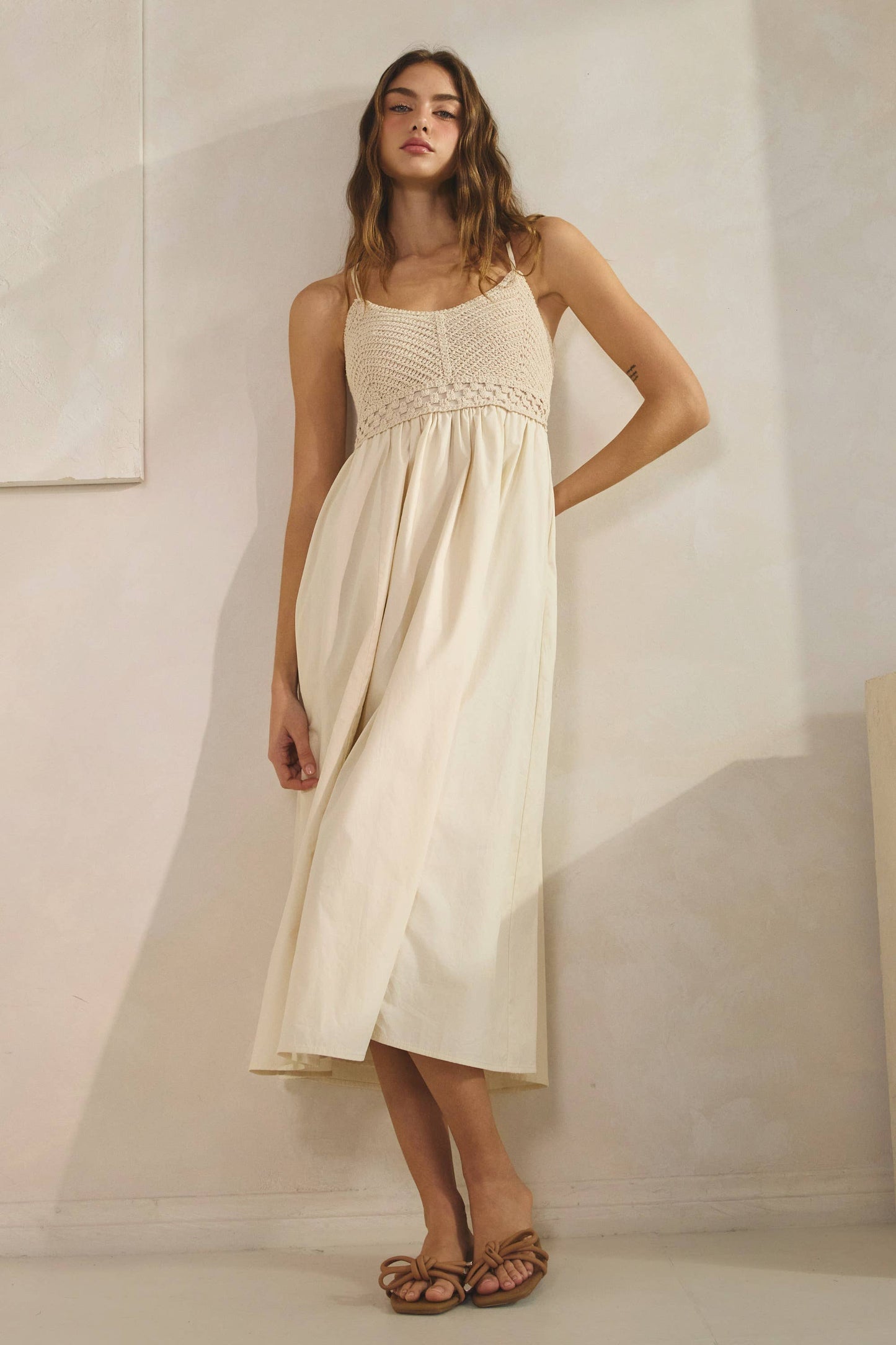 Haze Crochet Knit Contrast Midi Dress