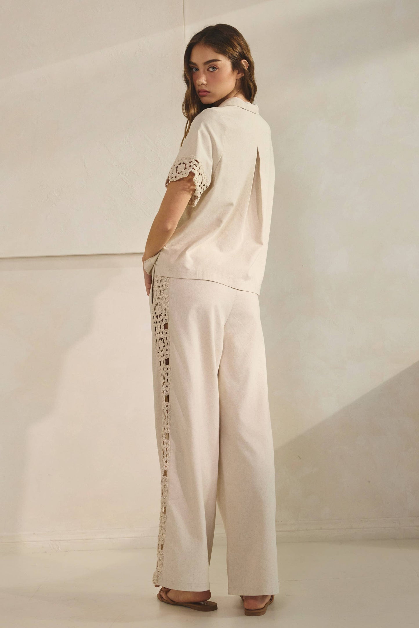 Saint Crochet Detail Linen Shirt & Pants