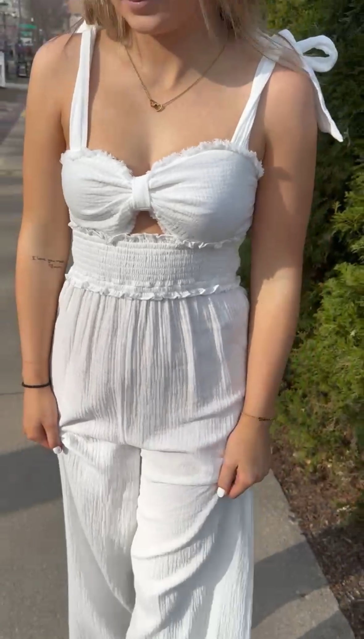 Gauze Tie-Shoulder Jumpsuit
