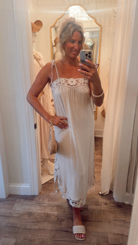 Linen Lace Trim Dress