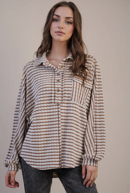 Oversized Textured Stripe Casual Knit Top