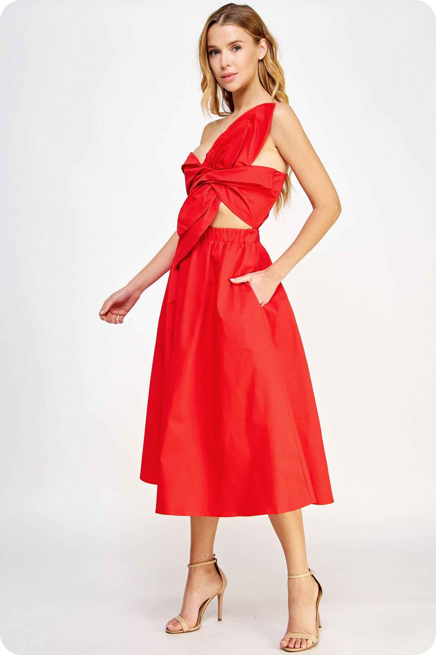 Knotted Flower Bow Midi Dress: Ecru