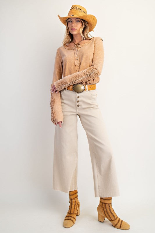 Button Front Stretch Twill Pants