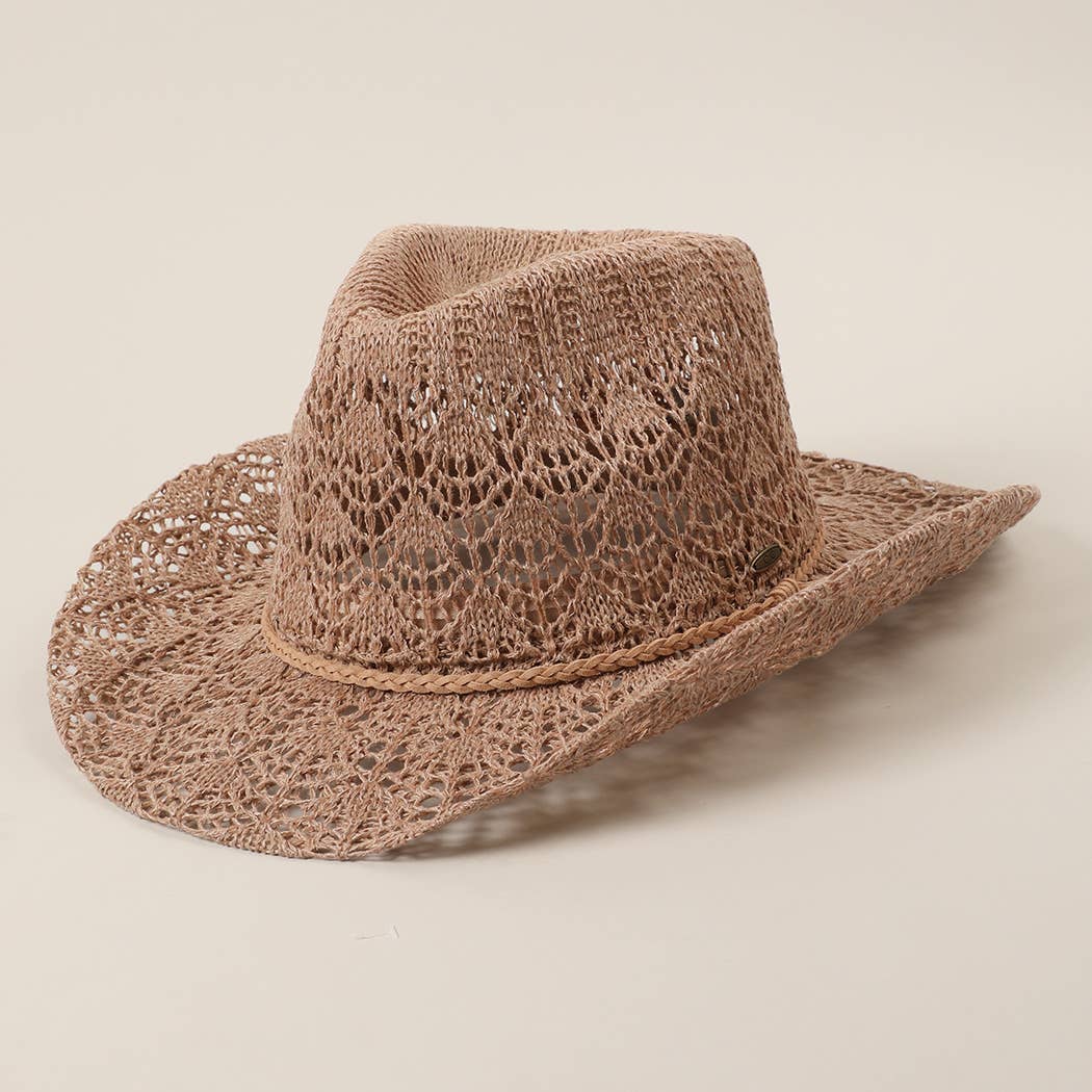 Lace Pattern Braided Band Adjustable Sun Hat Taupe