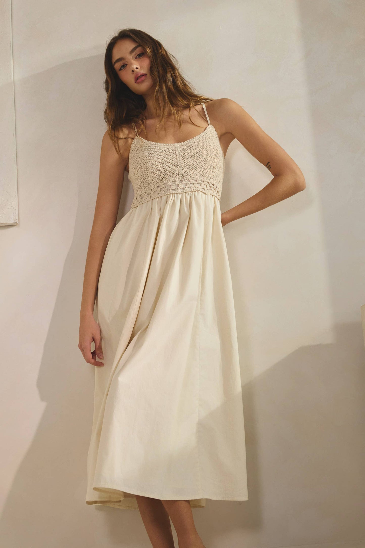 Haze Crochet Knit Contrast Midi Dress