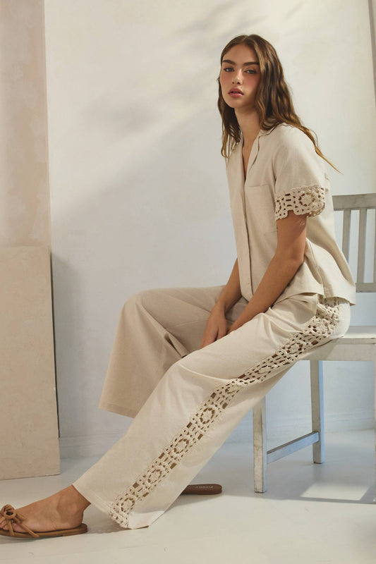 Saint Crochet Detail Linen Shirt & Pants