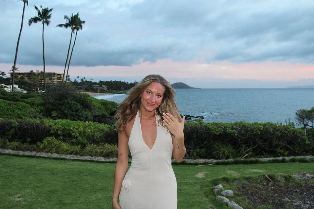 Champagne Beige Halter Neck Sheer Hem Midi Dress