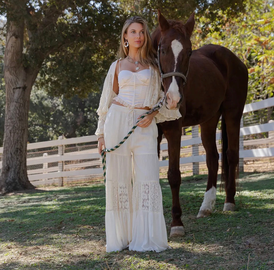 Lace Cotton Tiered Boho Pants