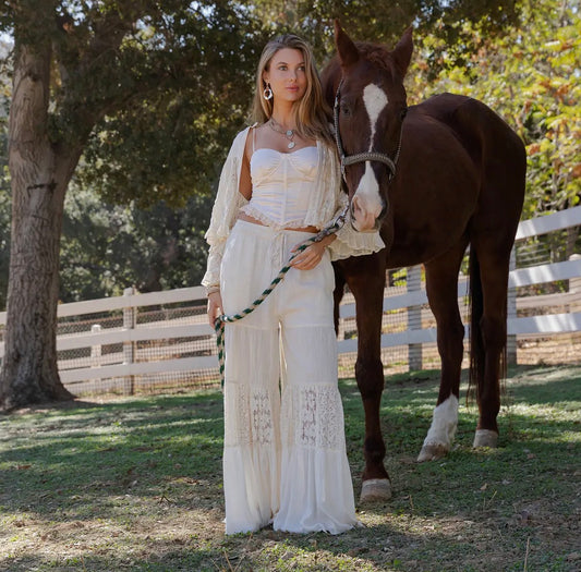 Lace Cotton Tiered Boho Pants