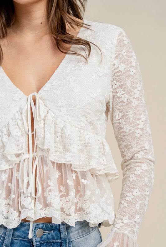 Lace Trimmed Detailed
Front Tie Lace Top