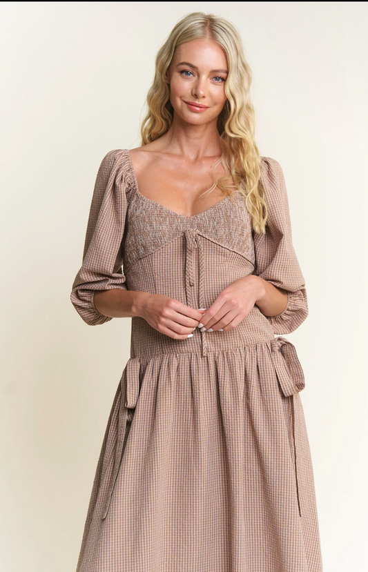 Bow Detail 100% Cotton Smocked Dress