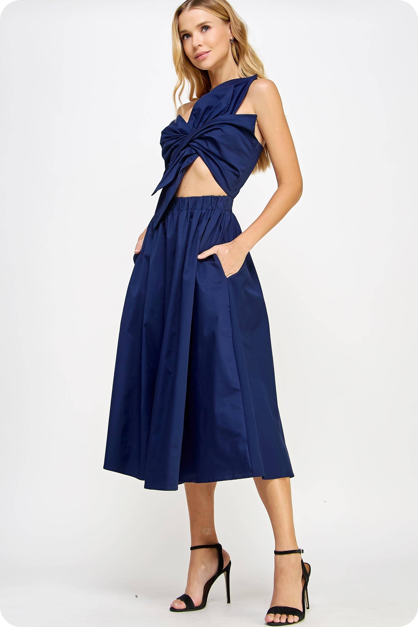 Knotted Flower Bow Midi Dress: Ecru