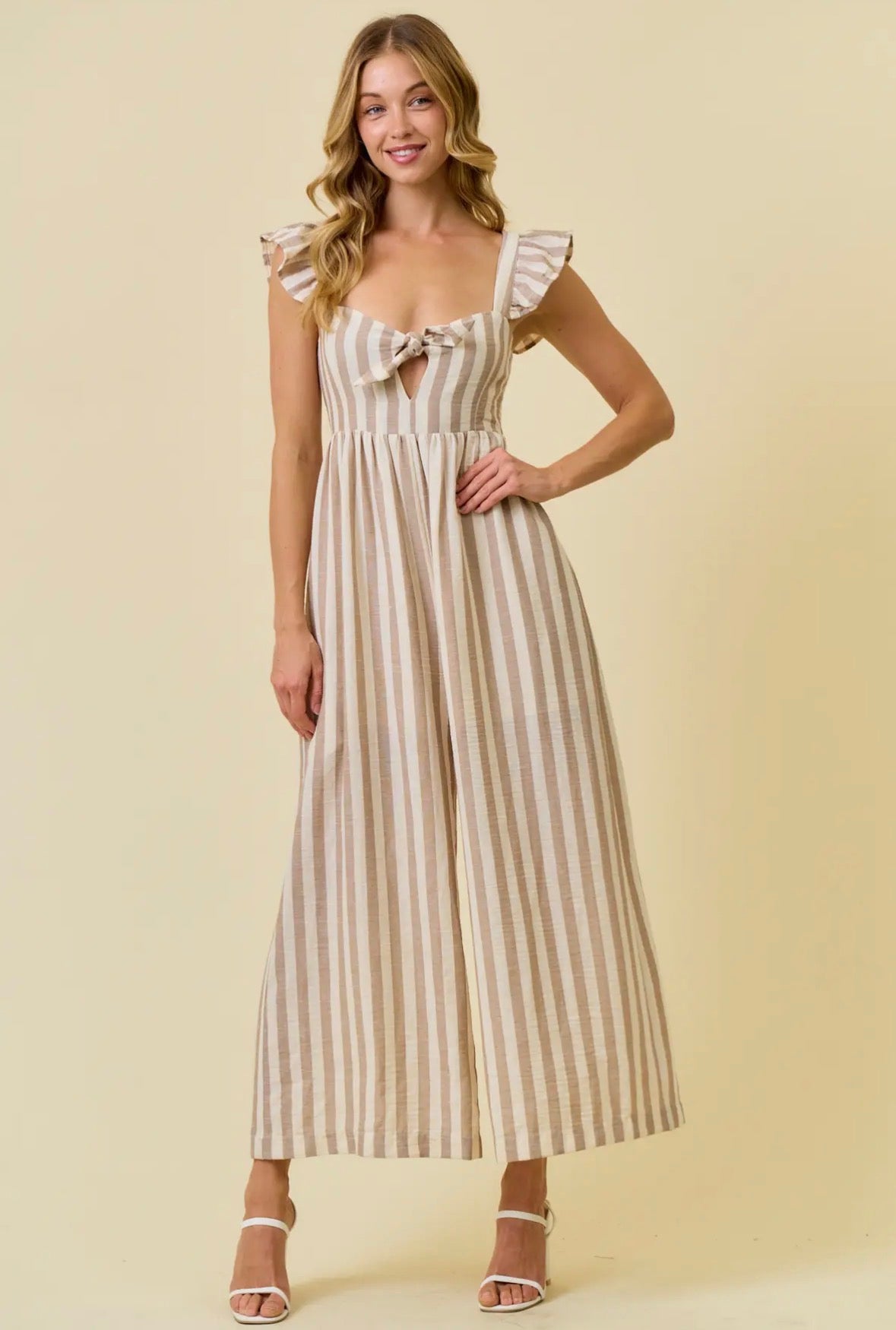 STRIPE COTTON GAUZE WIDE LEG
JUMPSUIT