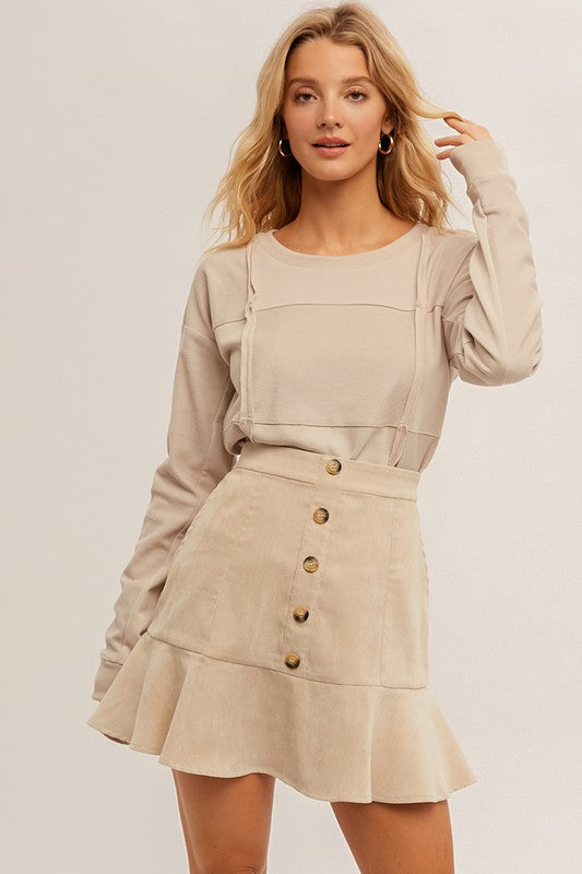 Corduroy Peplum Button Skirt