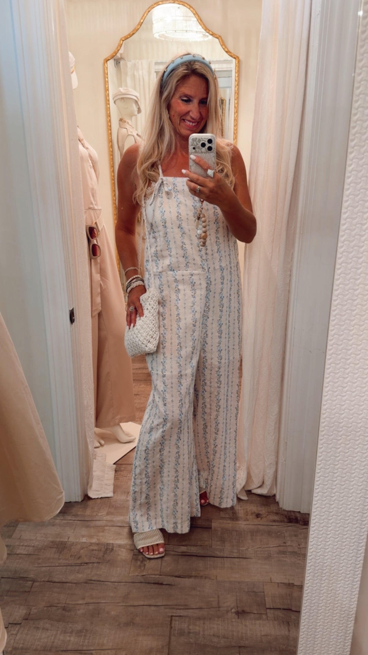 Blue Flowered Jumpsuit- With Slits 100% Cotton