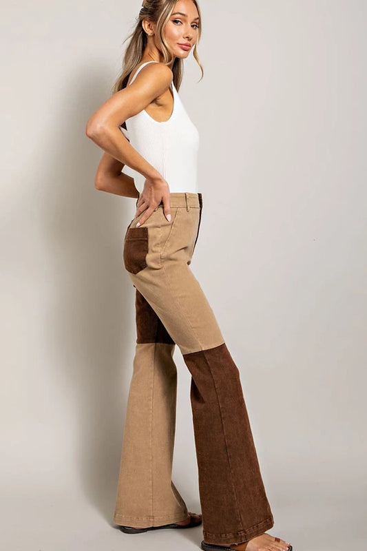 Mineral Washed Color Block Flare Jeans