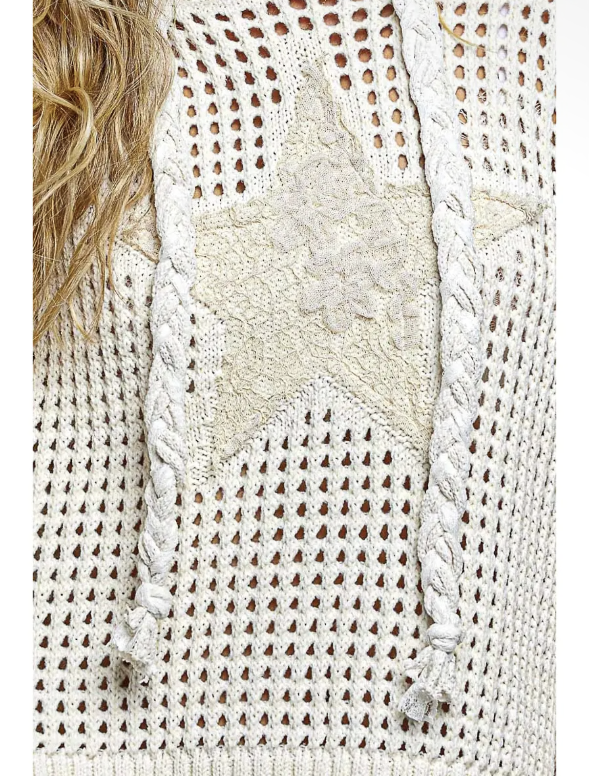 Star Lace Patch Rib Band Raglan
Hoodie Chenille Sweater
