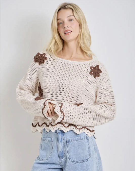 Flower Detail Crochet Sweater