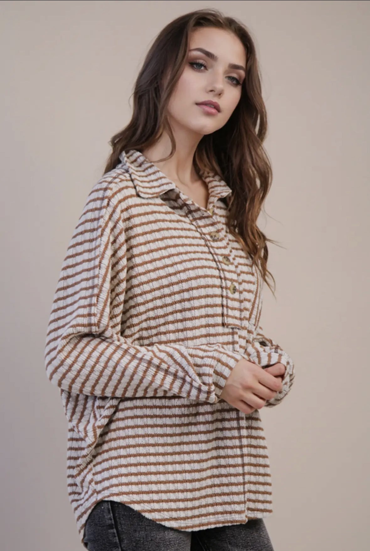Oversized Textured Stripe Casual Knit Top