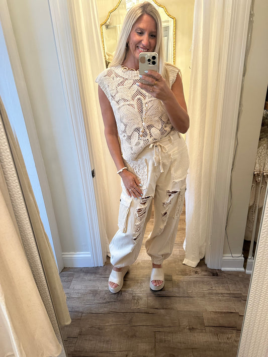 Distressed Lace Cargo Joggers