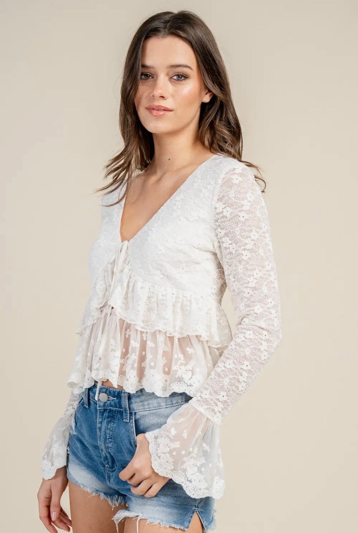 Lace Trimmed Detailed
Front Tie Lace Top