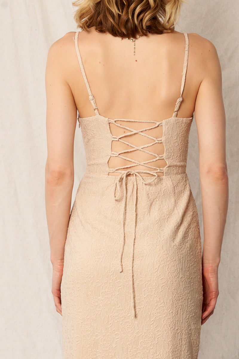 Bustier Lace Up Back Midi Dress