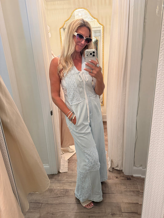 Lace Patchwork Denim Jumpsuit