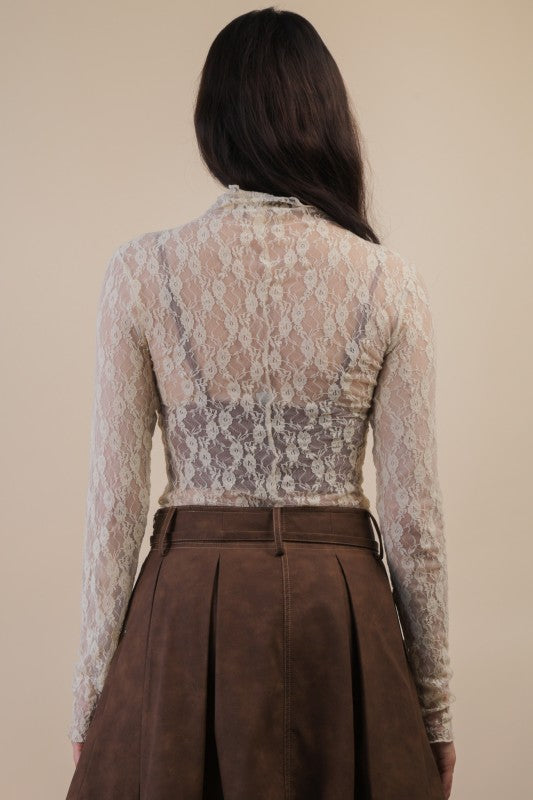 Aubrey Long Sleeve Lace Top - Champagne Floral