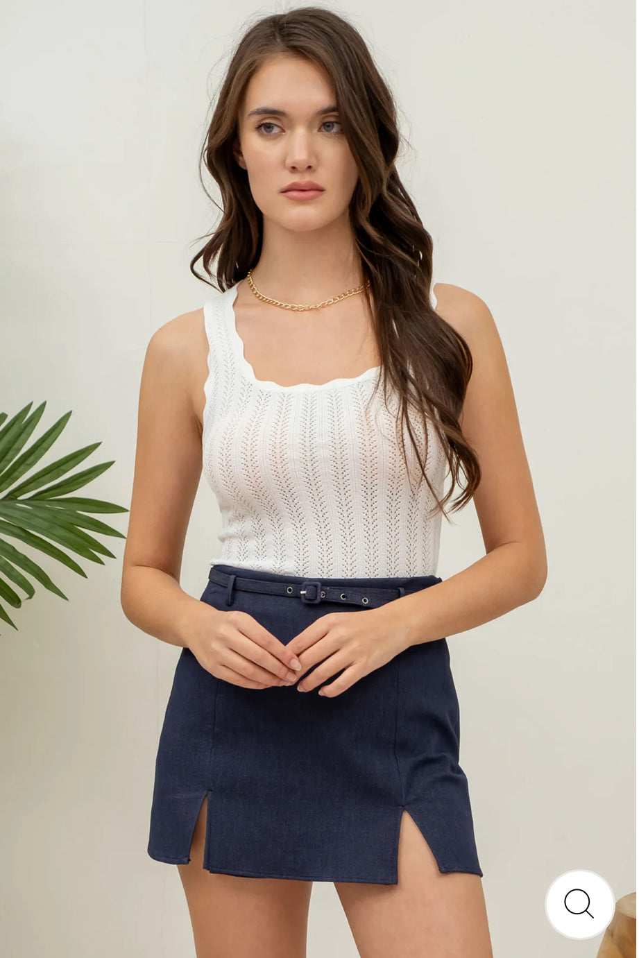 Scalloped Eyelet Knit Tank Top