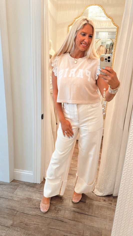 Canvas Stitched Denim Cropped Jeans
